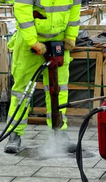 Construction Site Worker With Jackhammer (5) Stock Photos