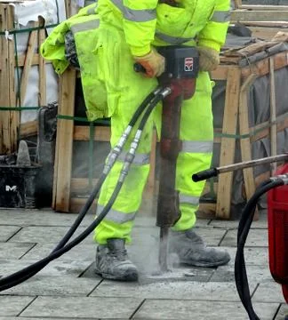 Construction Site Worker With Jackhammer (6) Stock Photos