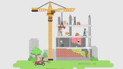 Construction Site With Workers Alpha Channel Stock Footage 293135986