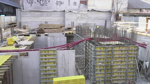 Construction site, workers, and building materials. Stock Footage 155032452