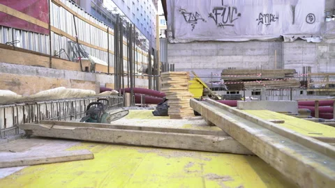 Construction site, workers, and building materials. Stock Footage 155032454