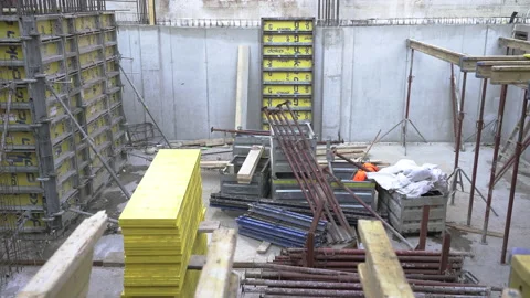 Construction site, workers, and building materials. Stock Footage 155032573