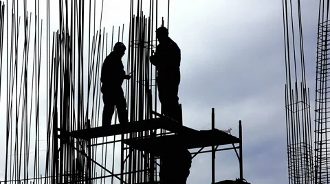 Construction site workers build skyscraper Stock Footage 62895751