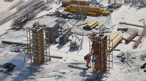 Construction site workers   building new apartments. silhouette crane working Video stock 57375375