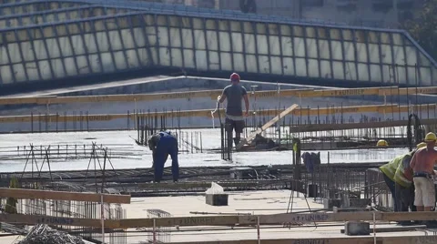 Construction site workers   building new apartments. silhouette crane working Video stock 57376541