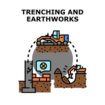 Construction site workers doing trenching and earthworks process 스톡 일러스트