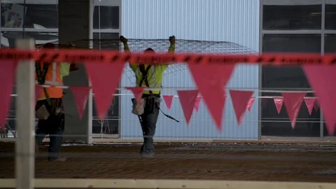 Construction site with workers installing floors Stock Footage 81227281