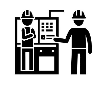 Construction Site: Workers Operating Industrial Machinery Stock Illustration