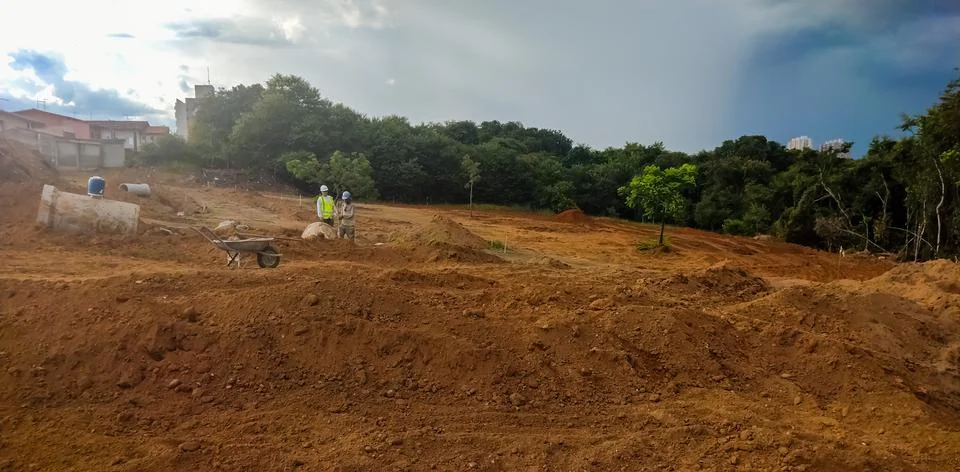 Construction site with workers. Stock Photos