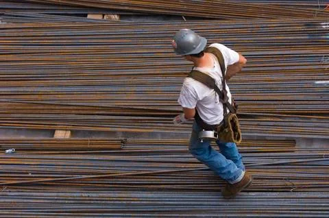 Construction site with workers on site platforms, Vancouver, British Columbia, Stock Photos