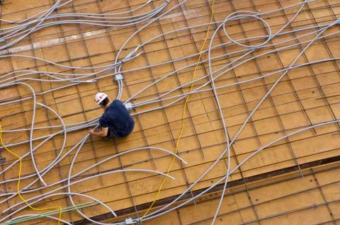 Construction site with workers on site platforms, Vancouver, British Columbia, Stock Photos