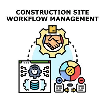 Construction site workflow management coordinating business processes Stock Illustration