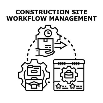 Construction site workflow management planning process concept Stock Illustration