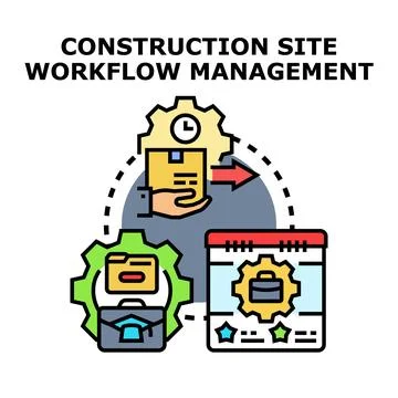 Construction site workflow management planning process concept Stock Illustration