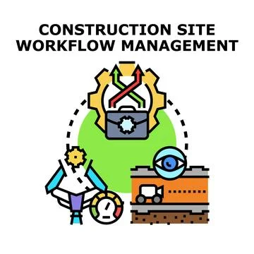 Construction site workflow management process monitoring Stock Illustration