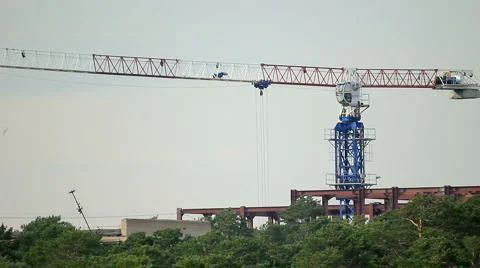 Construction site with working tower crane Видео 921366