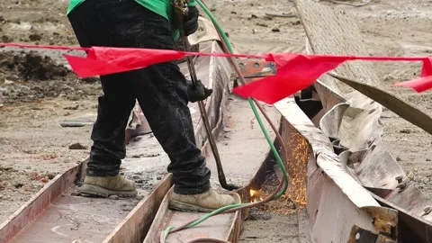 Construction Site With Working Welding Metal Stock Footage 273539972