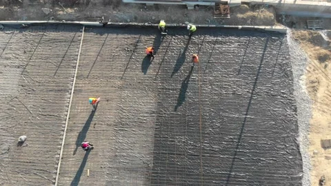 Construction sites and workers under construction, mixers and excavators, steel Stock Footage 142879916