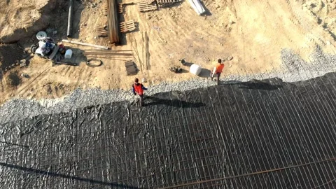 Construction sites and workers under construction, mixers and excavators, steel 動画素材 142883136
