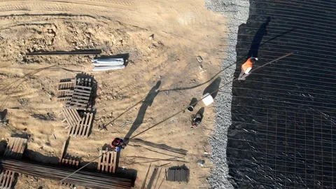 Construction sites and workers under construction, mixers and excavators, steel Stock Footage 142885082