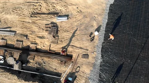 Construction sites and workers under construction, mixers and excavators, steel Stock Footage 142892660