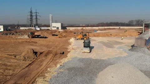 Construction sites and workers under construction, mixers and excavators, steel Video stock 142898432