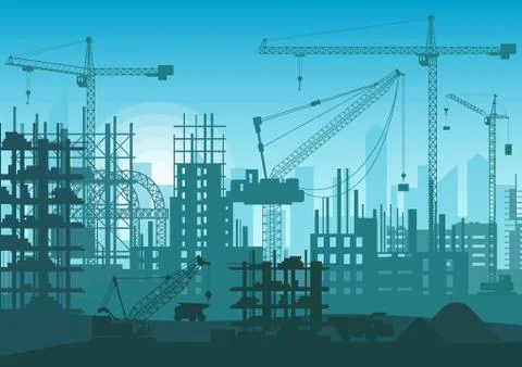 Construction Skyline under construction. Web Site head of new city exterior Stock Illustration