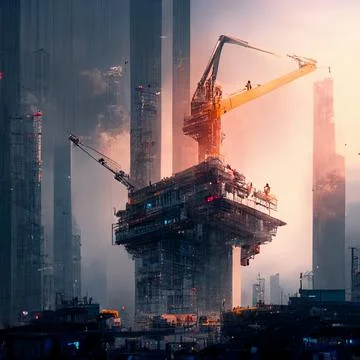 Construction skyscraper building futuristic Ilustración de archivo