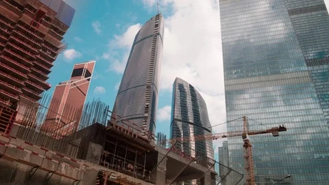 The Construction of a Skyscraper in the Center of Moscow Stock Footage 77083195