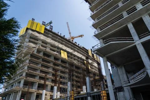 The construction of a skyscraper. Construction of a tall building in Batumi Stock Photos
