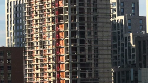 Construction of a skyscraper in Moscow. Stock Footage 141616943