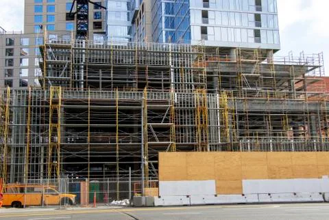 Construction of a skyscraper. Street. Construction project. Stock Photos