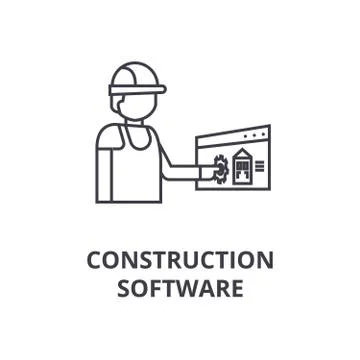 Construction software vector line icon, sign, illustration on background イラスト素材