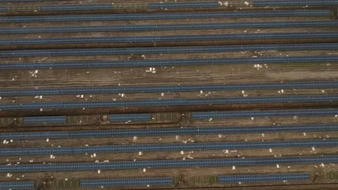 Construction of solar panels. top view. Ecology solar power station panels in Stock Footage 154453489