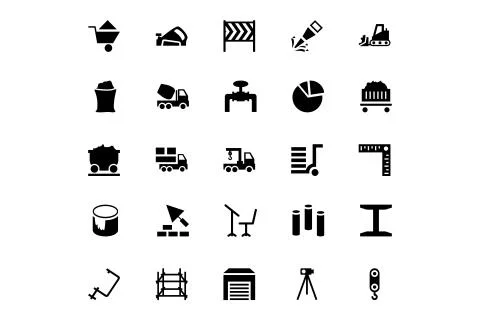 Construction Solid Icons Set Stock Illustration
