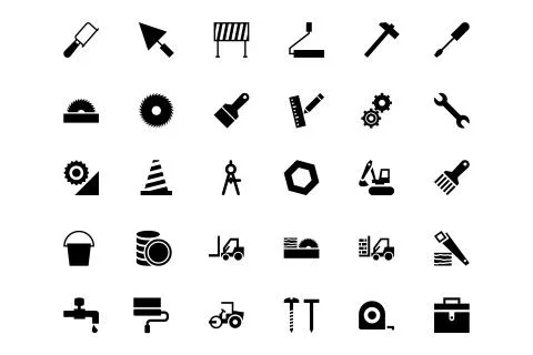 Construction Solid Vector Icons Stock Illustration