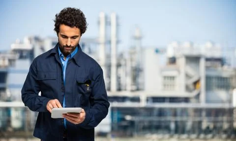 Construction specialist using a tablet computer Stock Photos