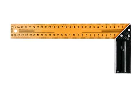 Construction square triangle centimeter ruler isolated on white background Stock Photos