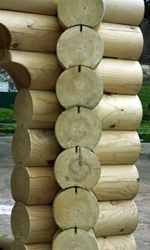 Construction stack wooden logs. Stock Photos