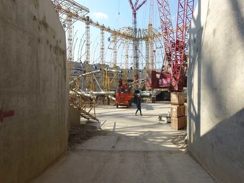 The construction of the stadium Stock Footage 74534221