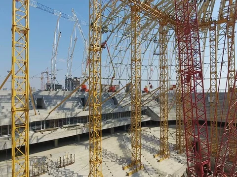 The construction of the stadium Video stock 74534926
