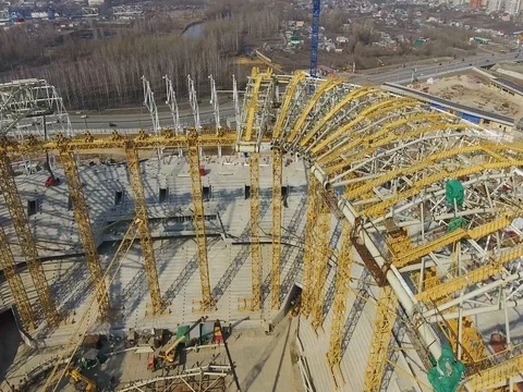 The construction of the stadium Video stock 74534942