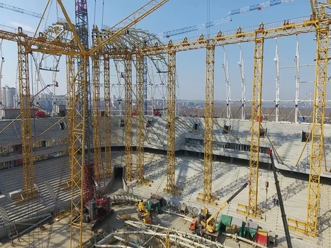 The construction of the stadium Video stock 74534946