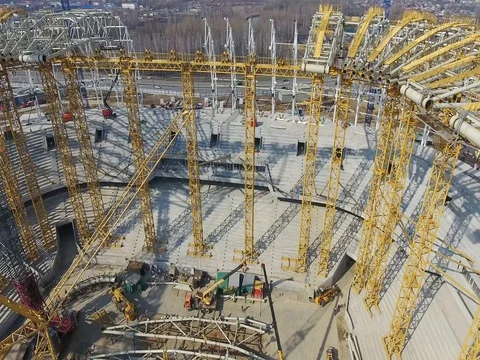 The construction of the stadium Stock Footage 74534950
