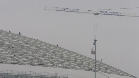 The construction of the stadium Stock Footage 142414798