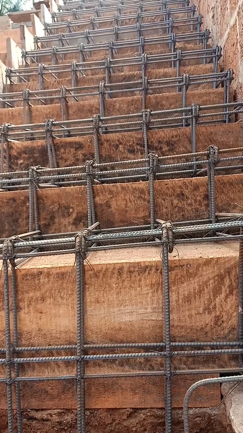 Construction of stair reinforcement made ready Stock Footage 149020129