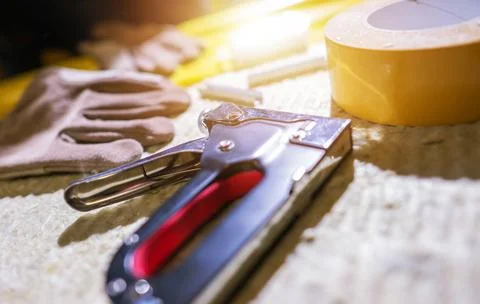 Construction Staple Gun Tool Closeup Stock Photos