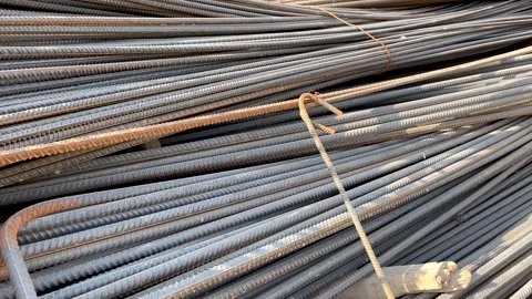 Construction steel rods or bars work reinforcement Stock Footage 243371443