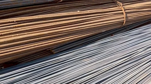 Construction steel rods or bars work reinforcement in conncrete Stock Footage 245487001