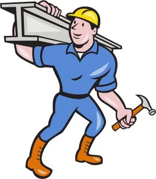 Construction steel worker carry i-beam cartoon Stock Illustration